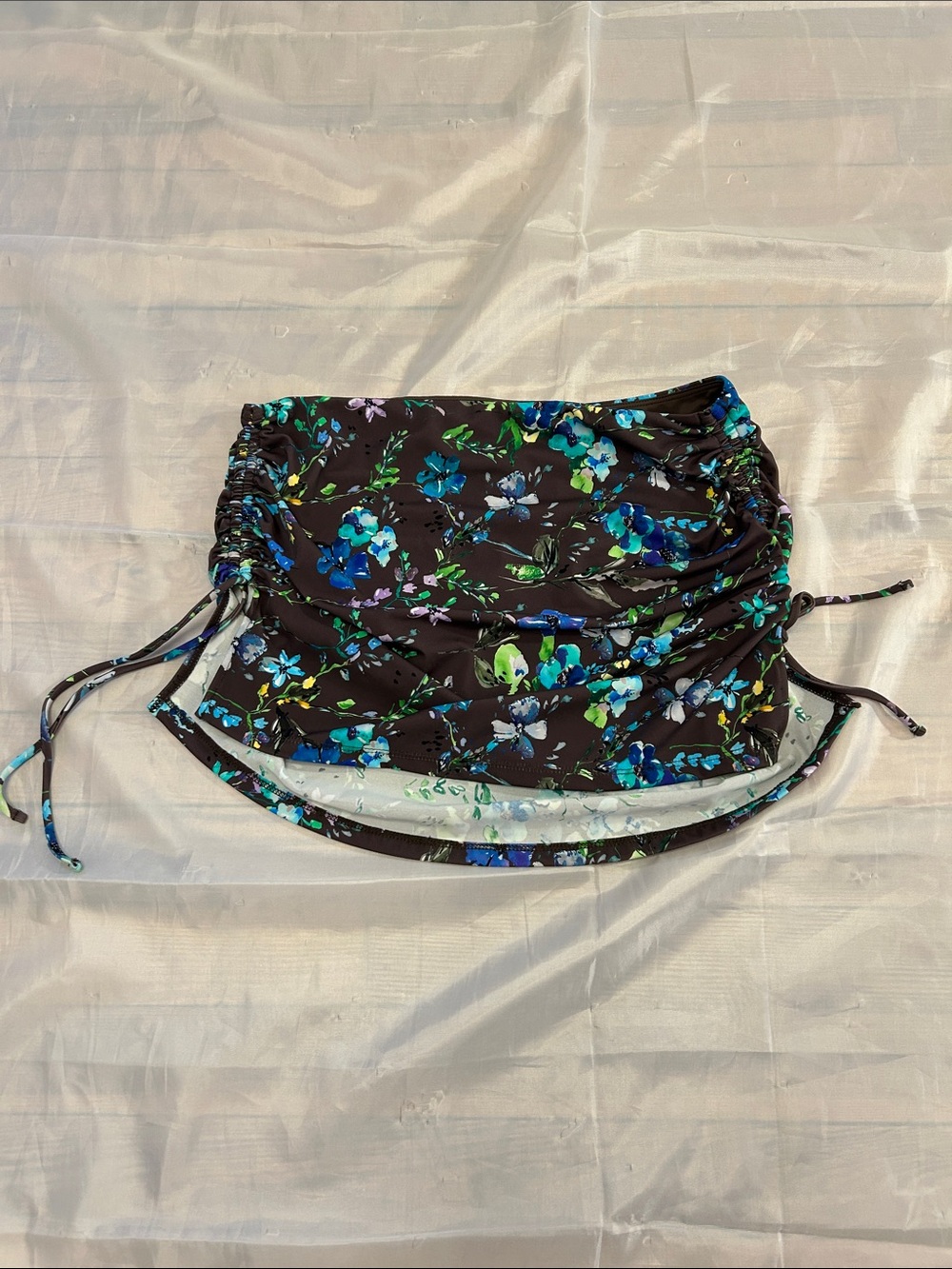 Andie Brown Swim Skirt with Blue, Green & Purple Floral Print